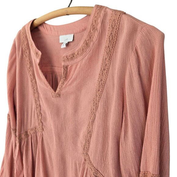 J. Jill Rose Pink Peasant Blouse Embroidered 3/4 Sleeves Pleated Back XS Petite - Picture 4 of 9
